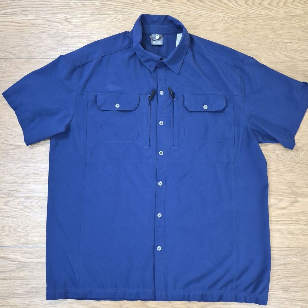 Little Donkey Andy Navy Fishing Shirt Mens XXL Short Sleeve Quick Dry SPF 50